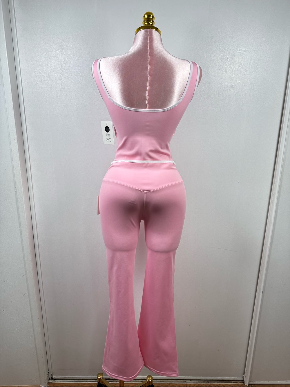 New Mix Two Piece Crop Tank & Flare Pants Set NWT Pink Size Large - Picture 3 of 7